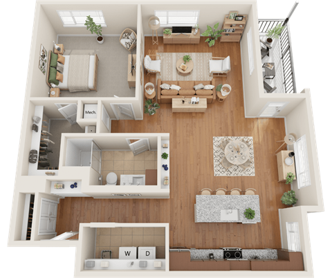 A8, 1 bed 1 bath floor plan at Sylvan Uptown, Colorado